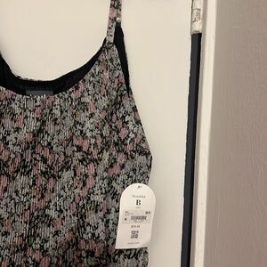 ARULA Pink and Black Floral Pleated Tank Top